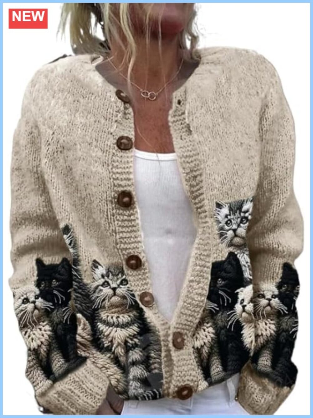 Cat Cardigan Sweater Oversized Button Knit Y2K Cute Women's